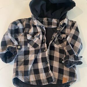 Little Bipsy Hooded Flannel in Mushroom, size 3-4T